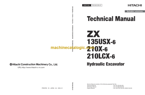 Hitachi ZX135USX-6, ZX210X-6, ZX210LCX-6 Hydraulic Excavator Technical Manual