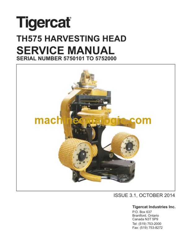 Tigercat TH575 Harvesting Head Service Manual (5750601–5752000) (28945AENG)