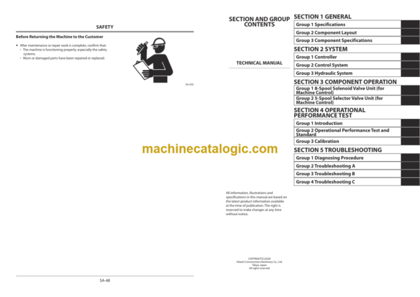 Hitachi ZX135USX-6, ZX210X-6, ZX210LCX-6 Hydraulic Excavator Technical Manual