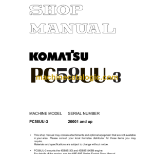 Komatsu PC58UU-3 Hydraulic Excavator Shop Manual (SEBM023909)