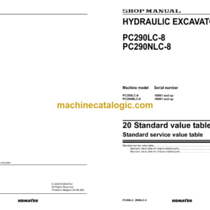 Komatsu PC290LC-8 PC290NLC-8 Hydraulic Excavator Shop Manual (UEN00420-01)