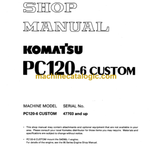 Komatsu PC120-6 Custom Hydraulic Excavator Shop Manual (SEBM005503)