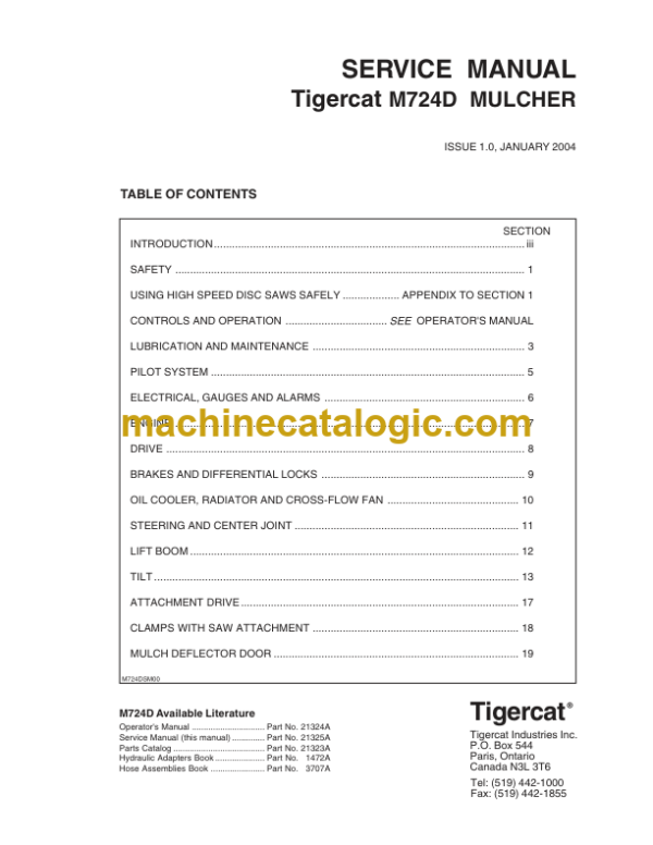 Tigercat M724D Mulcher Service Manual (724M2101 - 724M2500) (21325A)