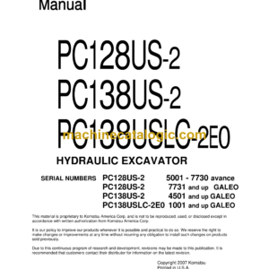 Komatsu PC128US-2 PC138US-2 PC138USLC-2E0 Hydraulic Excavator Shop Manual (SEBM018419)