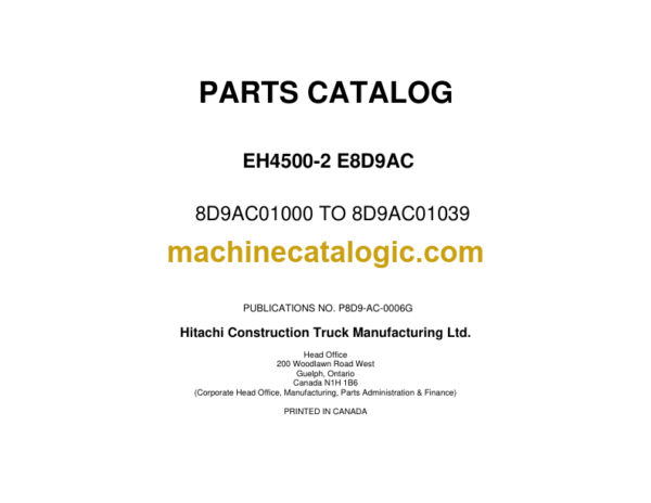 Hitachi EH4500-2 8D9AC, 8R9AA, 8R9AC, 411MDD, E413MD 8D9AC, 8D9AD, 411MD, E413MD, 402MD Parts Catalog