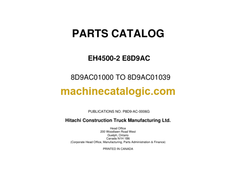 Hitachi EH4500-2 8D9AC, 8R9AA, 8R9AC, 411MDD, E413MD 8D9AC, 8D9AD, 411MD, E413MD, 402MD Parts Catalog