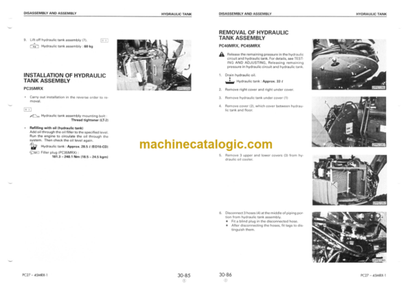 Komatsu PC27MRX-1, PC30MRX-1, PC35MRX-1 PC40MRX-1, PC45MRX-1 Hydraulic Excavator Shop Manual (SEBM016808)