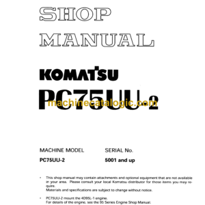 Komatsu PC75UU-2 Hydraulic Excavator Shop Manual (SEBM001302)