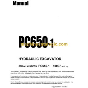 Komatsu PC650-1 Hydraulic Excavator Shop Manual (SEBM0209A04)