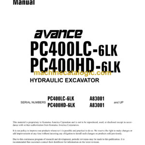 Komatsu PC400LC-6LK PC400HD-6LK Avance Hydraulic Excavator Shop Manual (CEBM002502)