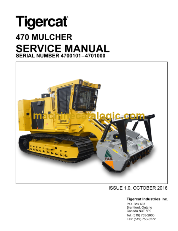 Tigercat 470 Mulcher Service Manual (4700101 - 4702000) (41273AENG)