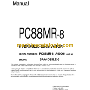 Komatsu PC88MR-8 Hydraulic Excavator Shop Manual (CEBM007301)