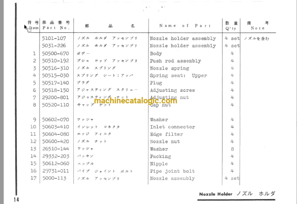 Hitachi B40 Diesel Engine Parts Catalog