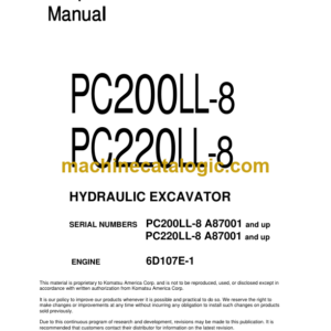 Komatsu PC200LL-8 PC220LL-8 Hydraulic Excavator Shop Manual (CEBM001505)