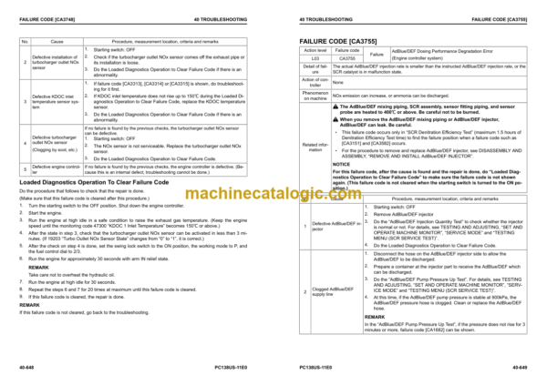 Komatsu PC138US-11E0 Hydraulic Excavator Shop Manual (WENBM00310)