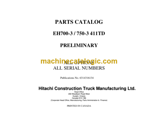 Hitachi EH700-3,EH750-3 411TD All Option All Serial Numbers Parts Catalog