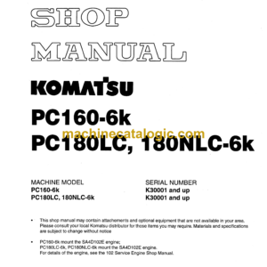 Komatsu PC160-6K PC180LC PC180NLC-6K Hydraulic Excavator Shop Manual (EEBM001101)