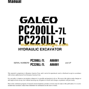 Komatsu PC200LL-7L PC220LL-7L Galeo Hydraulic Excavator Shop Manual (CEBM014300)