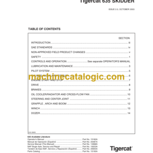 Tigercat 635 Skidder Service Manual (6350101 - 6350499) (14968A)