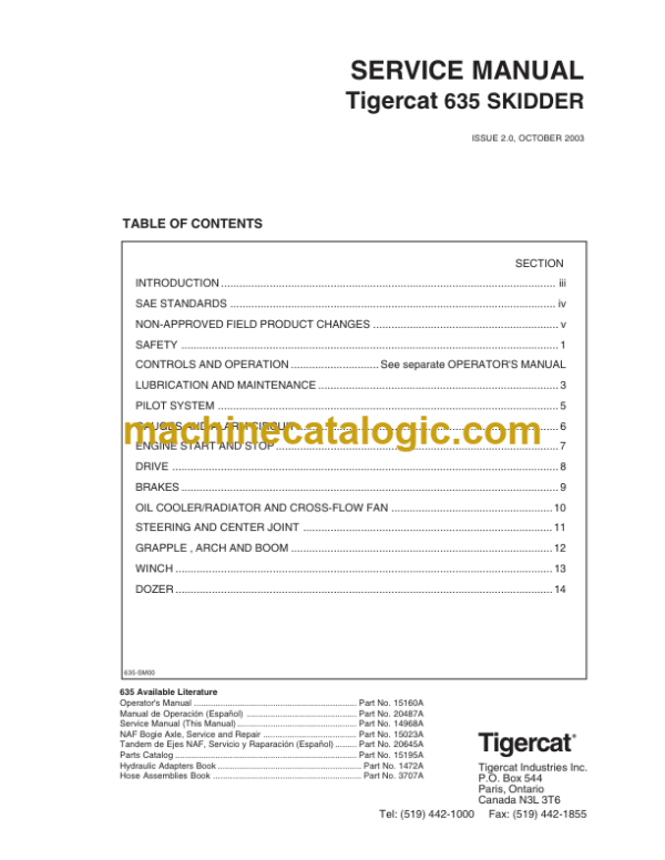 Tigercat 635 Skidder Service Manual (6350101 - 6350499) (14968A)