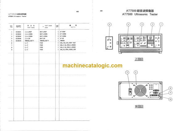 Hitachi AT5500, AT7500 Scanning Acoustic Tomograph Parts Catalog