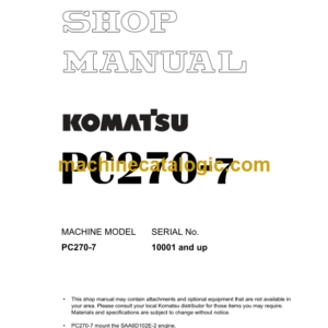 Komatsu PC270-7 Hydraulic Excavator Shop Manual (SEBM030405)