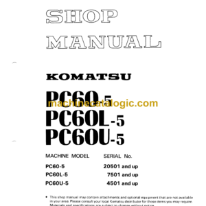 Komatsu PC60-5 PC60L-5 PC60U-5 Hydraulic Excavator Shop Manual (SEBM02010505)