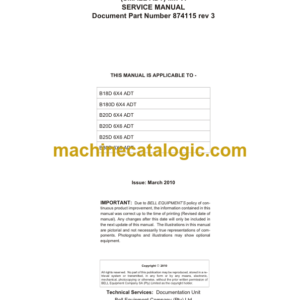 Hitachi B18D, B20D, B25D, B30D BELL Articulated Dump Truck Small ADT Mk VI Service Manual