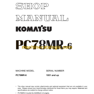 Komatsu PC78MR-6 Hydraulic Excavator Shop Manual (SEBM030604)