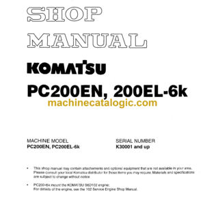 Komatsu PC200EN PC200EL-6K Hydraulic Excavator Shop Manual (EEBM001200)