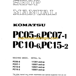 Komatsu PC05-6 PC07-1 PC10-6 PC15-2 Hydraulic Excavator Shop Manual (SEBM020M0604)