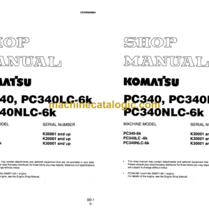 Komatsu PC340 PC340LC-6K PC340NLC-6K Hydraulic Excavator Shop Manual (EEBM000804) Komatsu PC340 PC340LC-6K PC340NLC-6K Hydraulic Excavator Index: