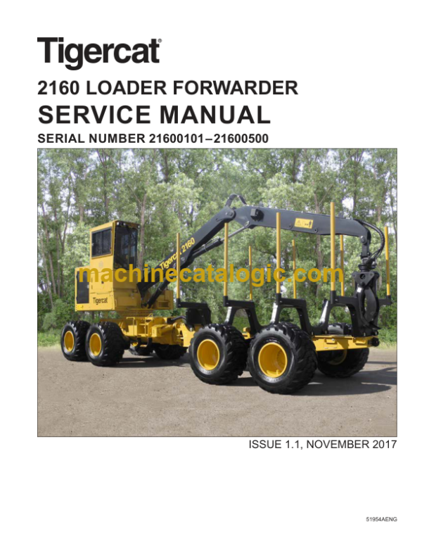 Tigercat 2160 Loader Forwarder Service Manual (21600101-21600500) (51954AENG)