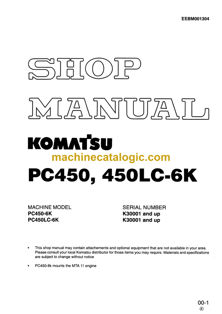 Komatsu PC450 PC450LC-6K Hydraulic Excavator Shop Manual (EEBM001304)