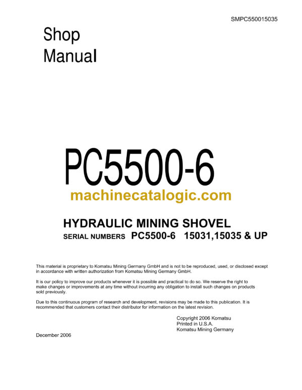 Komatsu PC5500-6 Hydraulic Mining Shovel Shop Manual (SMPC550015035)