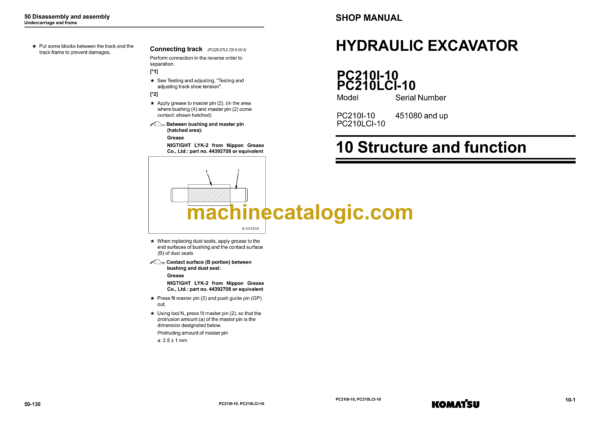 Komatsu PC210i-10 PC210LCi-10 Hydraulic Excavator Shop Manual (SEN06515-09)