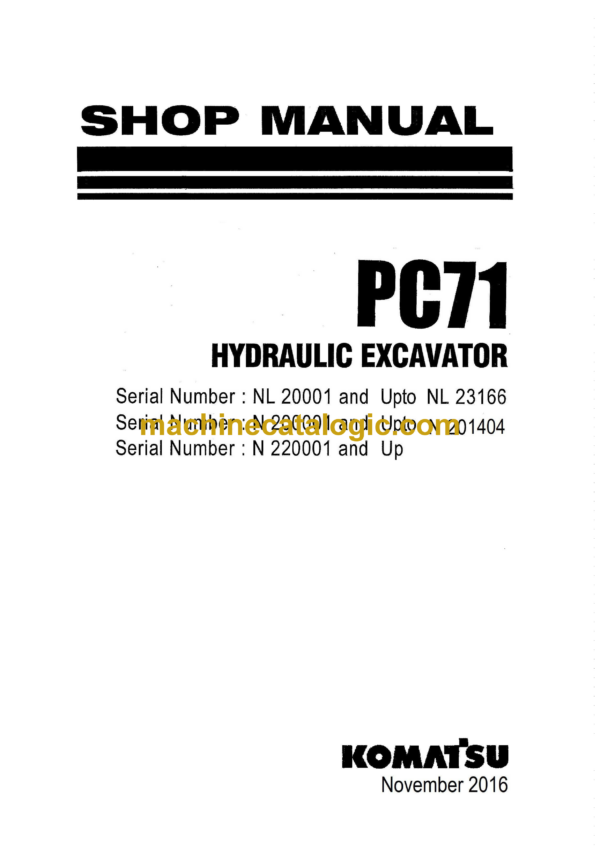 Komatsu PC71 Hydraulic Excavator Shop Manual