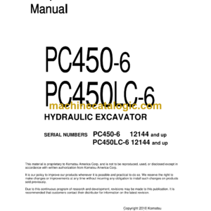 Komatsu PC450-6 PC450LC-6 Hydraulic Excavator Shop Manual (UEBM000100)