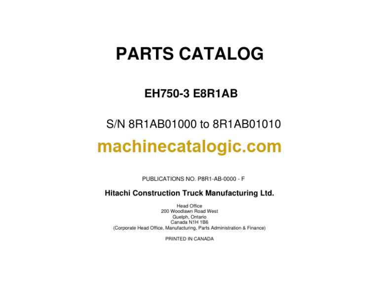 Hitachi EH750-3 8R1AB Parts Catalog (P8R1-AB-0000-F)