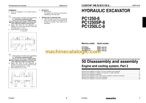 Komatsu PC1250-8 PC1250SP-8 PC1250LC-8 Hydraulic Excavator Shop Manual (SEN00889-28)