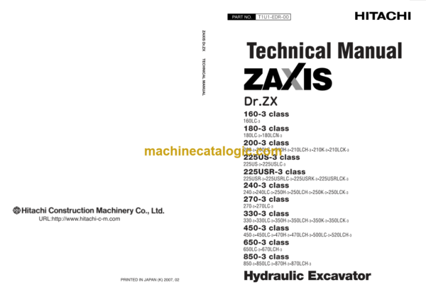 Hitachi DR Zaxis Hydraulic Excavator Technical Manual