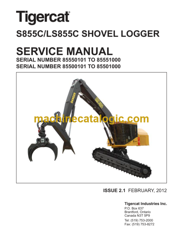 Tigercat LS855C Shovel Logger Service Manual (85500101 - 85502000) (33047A)