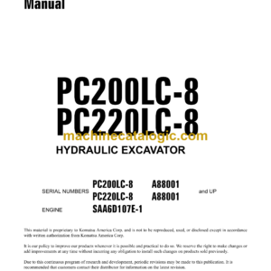 Komatsu PC200LC-8 PC220LC-8 Hydraulic Excavator Shop Manual (CEBM000903)