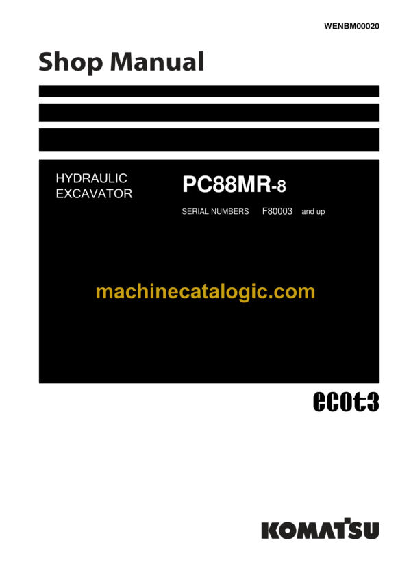 Komatsu PC88MR-8 Hydraulic Excavator Shop Manual (WENBM00020)