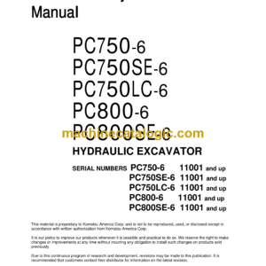 Komatsu PC750-6 PC750SE-6 PC750LC-6 PC800-6 PC800SE-6 Hydraulic Excavator Field Assembly Manual (SEAW001803)