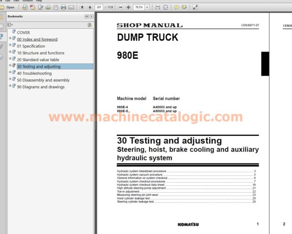 980E-4 DUMP TRUCK Shop Manual Index