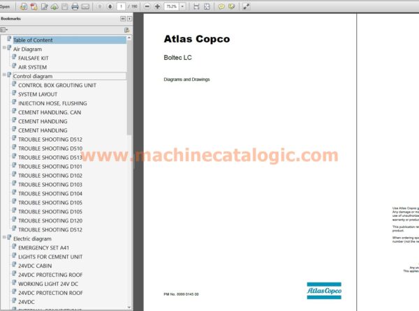 Atlas Copco Boltec LC Diagrams and Drawings (PM No. 8999014500)