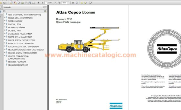 Atlas Copco Boomer E2 C Spare Parts Catalogue (No. 8999 1844 00)