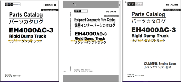 Hitachi EH4000AC-3 Rigid Dump Truck Ful Parts and Engine Parts Catalog