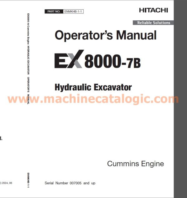 Hitachi EX8000-7B Cummins Engine Hydraulic Excavator Operator's Manual